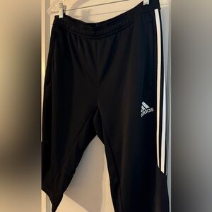 Adidas Mens Long Black Shorts with White Stripes and Zipper Pockets Size Large